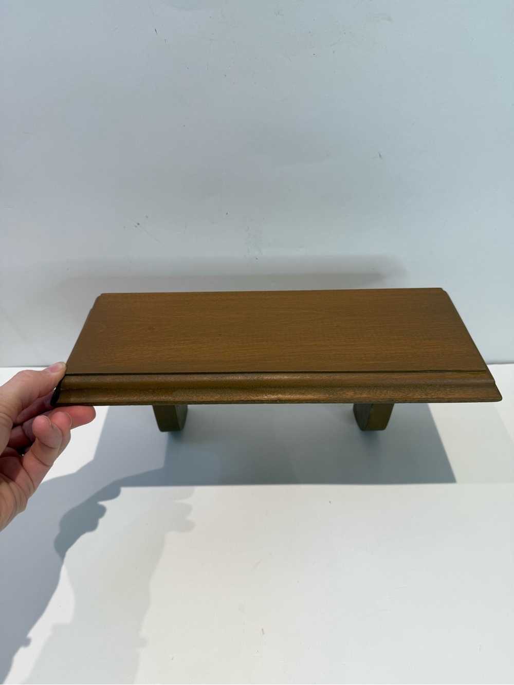 Vintage Mid-Century Long Wooden Wall Shelf Double Bracket